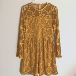 Mustard yellow illusion lace dress in Large!